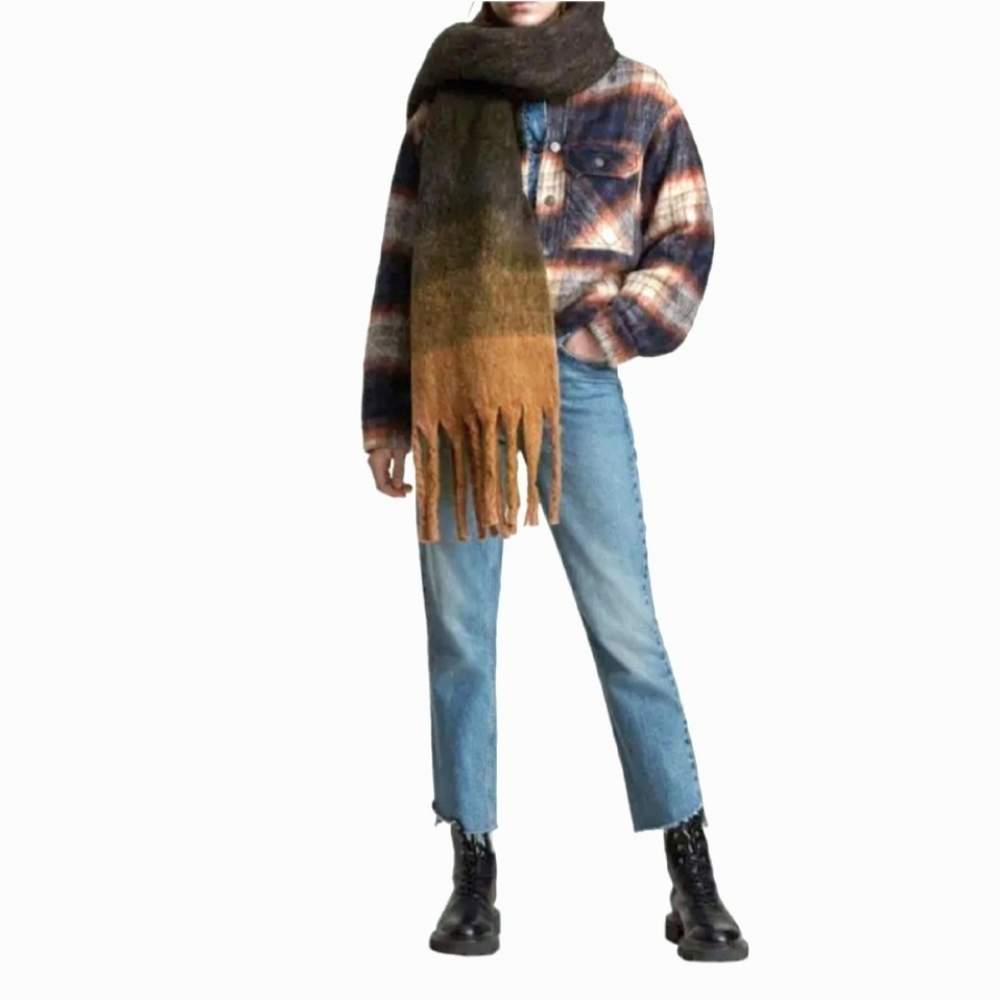 AllSaints | NWT Ombre Fuzzy Wool Blend Scarf, Sunset Orange